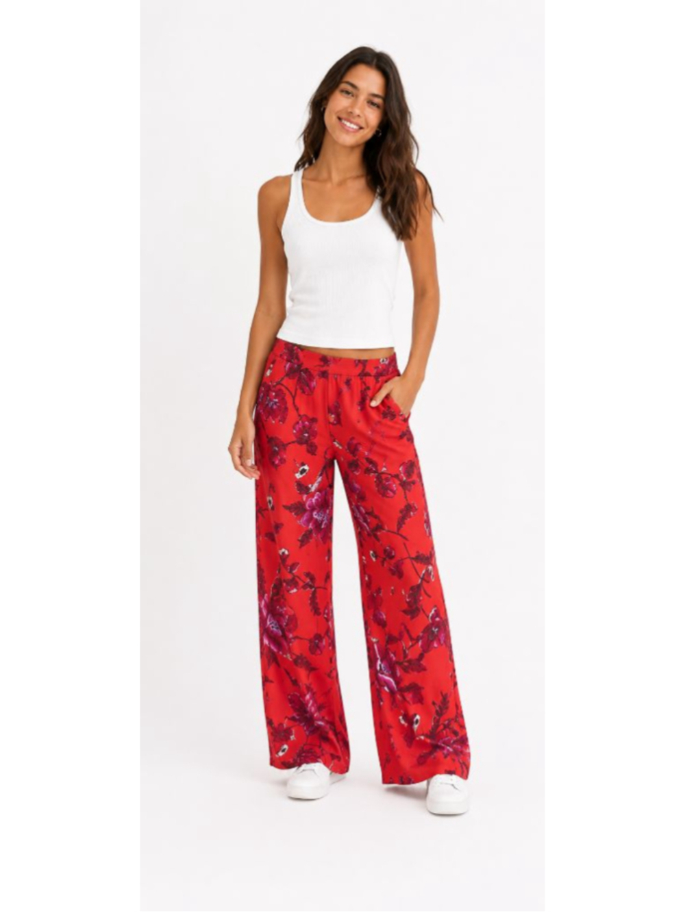 Etta twa by Anthropologie Red Floral Pants Women's Size 6 Casual Boho